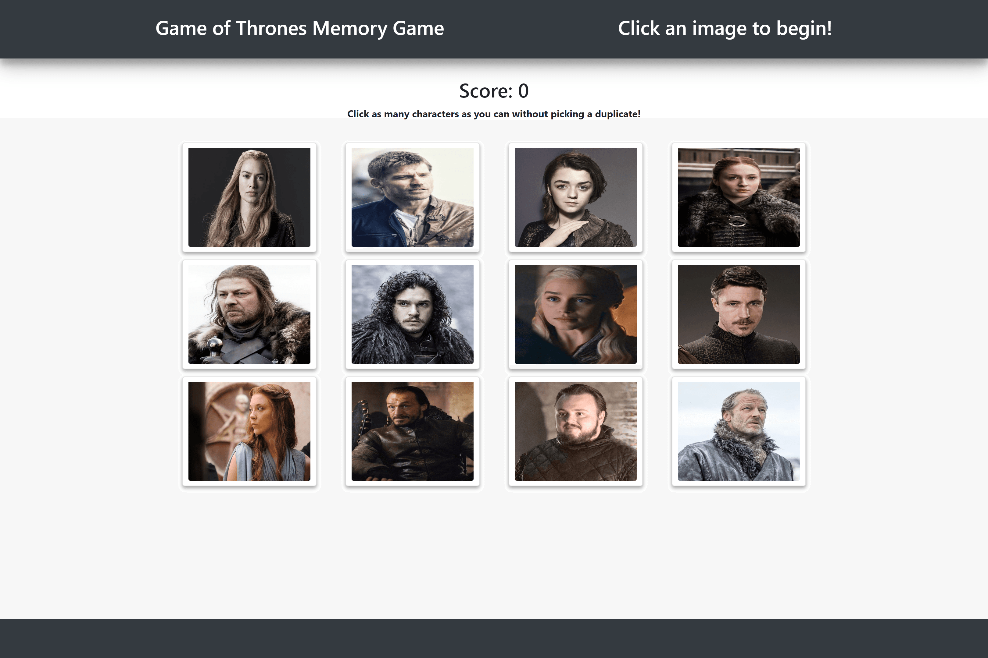 Project Two: Game of Thrones Memory